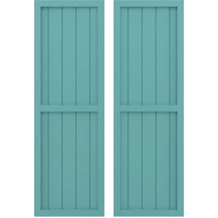 Americraft 5-Board Exterior Wood 2 Equal Panel Framed Board-n-Batten Shutters, ARW101BF518X36PTH